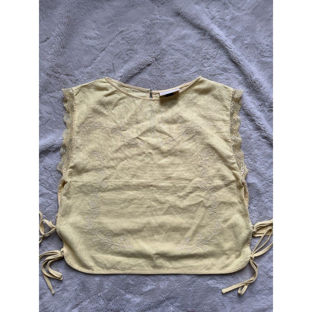 Universal Thread Women’s Yellow Linen Blend Sleeveless Top Size XS Embroidered